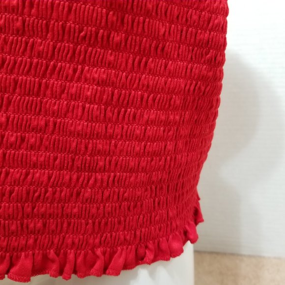 Rue 21 top 4X sleeveless spaghetti strap smocked cropped scalloped lettuce hem - Picture 6 of 8